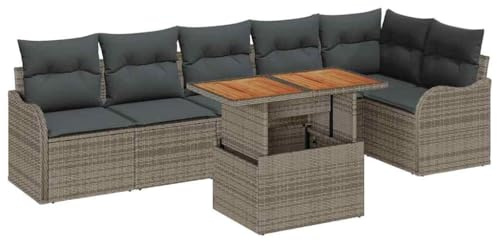 vidaXL Garten-Sofa-Set 7 STK. 6-Sitzanzahl Grau | Flexibles Layout, das in jeden Raum passt, Hergestellt für Aussehen und Langlebigkeit, Höhenverstellung für unebene Flächen