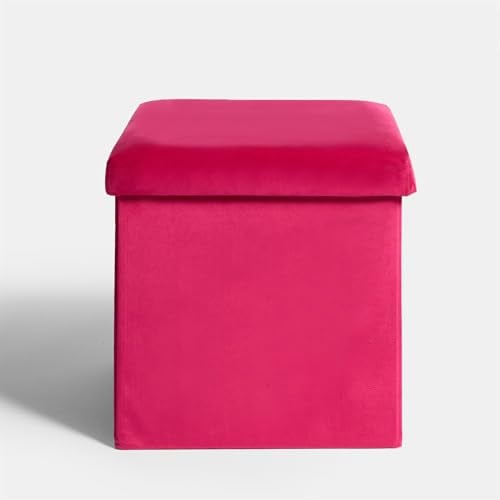 OHS Cube Ottoman Storage Box Matte Velvet, Upholstered Storage Ottoman Boxes with Lid Space Saving Footrest with Hidden Storages for Living Room Bedroom, Bright Pink