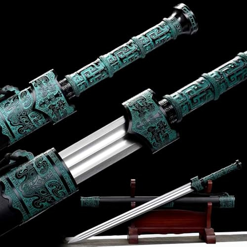 KWXPW Stahlschwert-Manganstahl Klinge,Metallgriff,natürlichem Ebenholz Scheide,Handgefertigtes Katana,echtes chinesisches Schwert für Geschenke,Displays,Training,Cosplay,Requisiten – 94,5 cm
