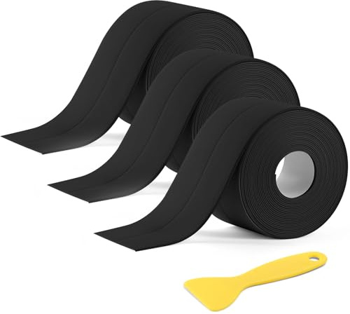 NUTKIT 3 Rollo Cinta Selladora Impermeable Autoadhesiva,Negro,3.8cm x 3.2m | Cinta Selladora Bañera Autoadhesiva con Pala Incluida,Moho a Prueba Sucio Cinta de Sellado,para Bañera,Ventana,Fregadero