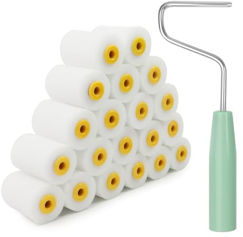 20 stycken färgrullar liten uppsättning målarrulle liten skumrulle lackeringsrulle 5 cm med handtag handskar, mini färgroller väggfärg färgrulle målarrullar lackrullar för lack vägg arkitektonisk
