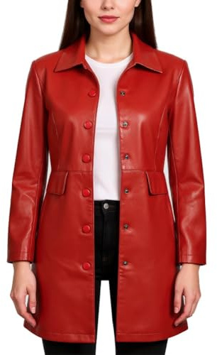 HotYou Elegantes Chaqueta Efecto Piel Motociclista Blazer Cuero Sintético Abrigo Larga Cazadora Mujer Manga Larga
