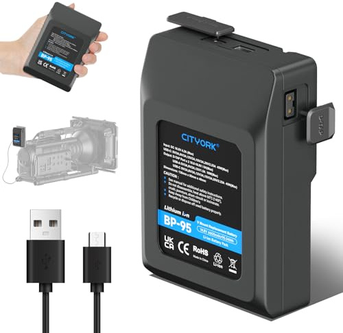 CITYORK 95Wh V-Mount/V-Lock Akku für Sony BP-95W mit USB-C Eingang Ladegerät und USB-C Kabel, kompatibel mit Sony-Camcorder, Videokamera, Video Broadcast, LED-Licht VMount-Akku-Mini-VLock-Battery