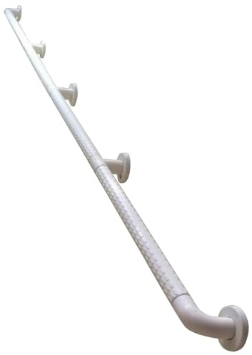 pasamanos para escalera Pasamanode Acero Inoxidable, For Interiores Y Exteriores, Con Carcasa Antideslizante Blanca Y Soportes De Pared. madera(150cm)