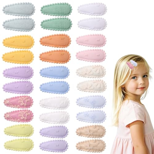 30 Piezas Pinzas de Pelo para Niñas, Clips de Pelo de Tela con Estampado Floral y Cuadros, Pasadores Antideslizantes para Bebés y Niños, Accesorios para el Cabello (Set 3)