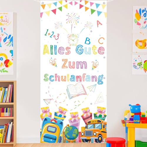 Deko Einschulung Junge 2026 Banner - Weiß Alles Gute Zum Schulanfang Banner Schuleinführung Deko Schulkind Girlande für Wand Tür Fenster Hintergrund Schulanfang Jungen Schüler Mädchen, 185 * 90cm