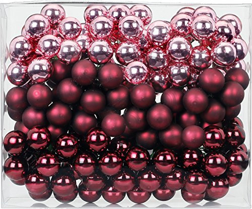 144 Spiegelbeeren Kugeln am Draht 2cm Weihnachtskugeln Baumkugeln Baumschmuck Weihnachtsdeko Kugeln Glaskugeln Set Christbaumschmuck - Berry Kiss (Beere Glanz/matt)