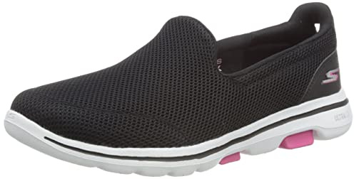 Skechers Women's GO Walk 5 Slip On Trainers, Black Textile Hot Pink Trim, 10 UK