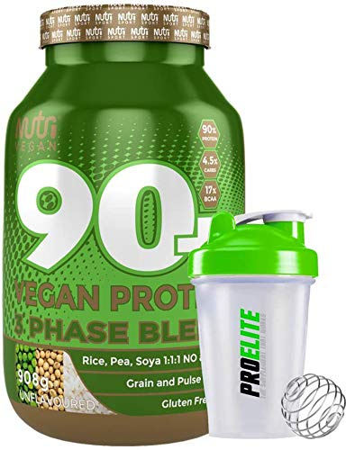Nutrisport 90+ Plus Vegan 3 Phase Protein Blend 908g Unflavoured + Shaker Bottle