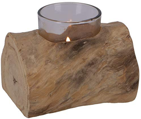 GURU SHOP Kerzenleuchter aus Wurzelholz mit Kerzenglas Model 1, Braun, 8x10x10 cm