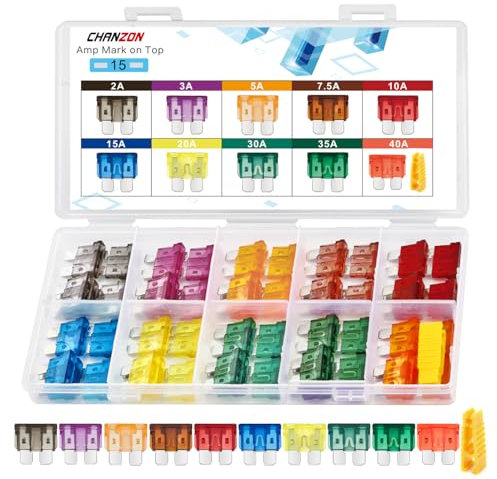 Chanzon 50 fusibles de hoja ATC listados en UL surtidos (estándar ATO APR) 10 valores (2 A 3 A 5 A 7,5 A 10 A 15 A 20 A 30 A 35 A 40 A) para coche camión caravana automóvil motor barco de repuesto
