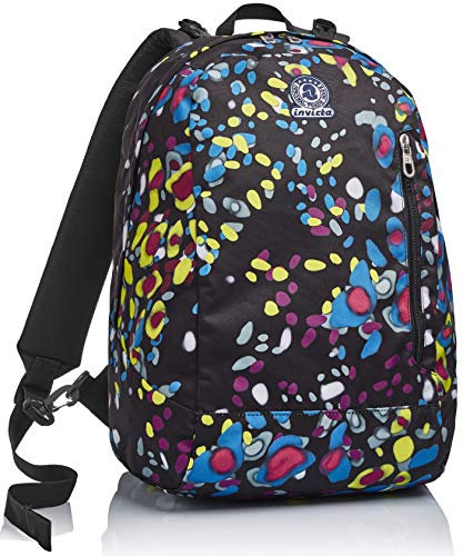 RUCKSACK INVICTA BLACK FANTASY, aus nachhaltigem Stoff, Geräumige Schultasche für Teenager, Mädchen & Jungen, 2 wechselbare Muster, für Schule, Sport&Freizeit, Doubleface; mehrfarbig