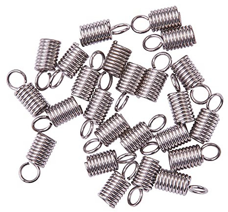 Airssory 50 Pcs Stainless Steel 3mm Hole Mini Tube Cord Cap Tip Leather Cord Ends Caps Terminators Coil Spring Fastener Crimp Clasp for Jewelry Making - 11x5mm