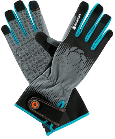 Gardena Strauchpflegehandschuh Größe 9/L: Gartenhandschuhe für Arbeiten mit dornigen Sträuchern/Pflanzen, lange Stulpen, mobile touch für Smartphonenutzung (11531-20)