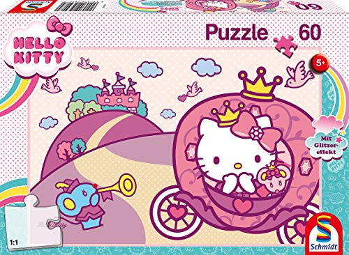 Schmidt Spiele 56407 Hello, Glitzerpuzzle, Prinzessin Kitty, 60 Teile Kinderpuzzle, bunt