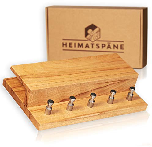 Heimatspäne Schlüsselbrett Holz – Hochwertige Edelstahlhaken und echte Kernbuche – handgemachtes Schlüsselbrett aus Holz mit Ablage