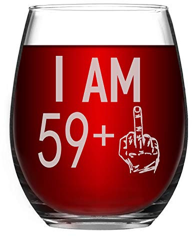 Livole 60th Birthday Gifts for Women, 15oz 450ml Stemless Wine Glass 59+1, Unique Personalized Glasses for Best Friend Turning 60, Sister, Wife, Auntie, Coworker