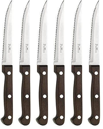 PINTINOX Bistecca P.Wood Set 6 Coltelli Regular Lama Acciaio Inox Manico Pakka Wood