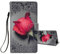 HopMore Coque pour Huawei P Smart 2019 / Honor 10 Lite Cuir à Rabat Etui Folio Portefeuille pour Filles Femme, Housse Cuir Fentes pour Cartes Étui Antichoc 360 Degrés Cover Silicone - Rose/Rouge
