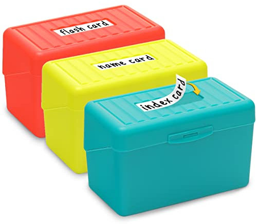 H4D Index Card Holder 3x5, Index Card Box Organizer Case, 3x5 Flash Note Card Holder, 300 Card Capacity Box, 3 Packs (Red/Green/Yellow)