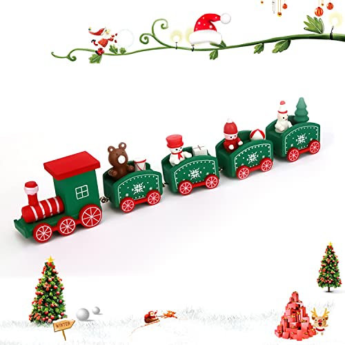 YXHZVON Weihnachtszug Holz, Kleiner Zug Weihnachts Dekoration Neujahr Ornament Weihnachtszug mit Schneemann Spielzeug für Kinder Mädchen Junge (Grün)