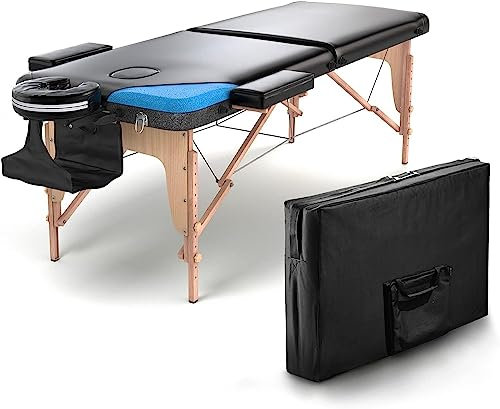FENIXSHOP24 Professionelle Massageliege mit 2 Zonen – Massageliege für Kosmetikerin, Physiotherapie, Tattoo, aus Holz, tragbar, zusammenklappbar, Artikelnummer 04 (schwarz)