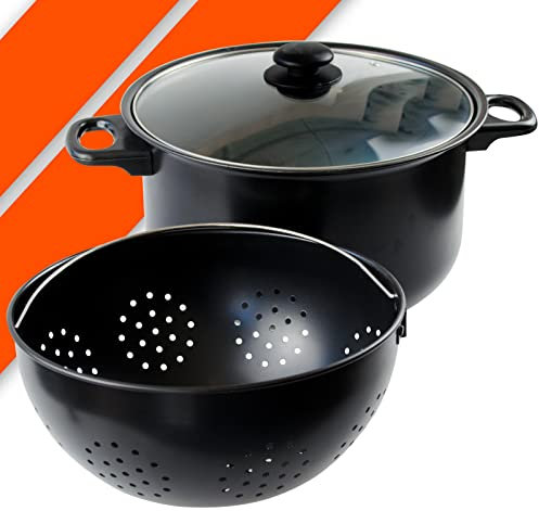 Bonplus BP Olla Para Pasta con Escurridor, 24 CM de Diámetro, Tapa de Vidrio, Escurridor 360º, Para Todo Tipo de Cocina, Accesorio de Cocina, Capacidad 4L