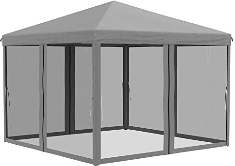 Outsunny Faltpavillon Pavillon Faltzelt mit Seitenwänden inkl. Tragetasche Metall+Oxford Hellgrau 3x3m