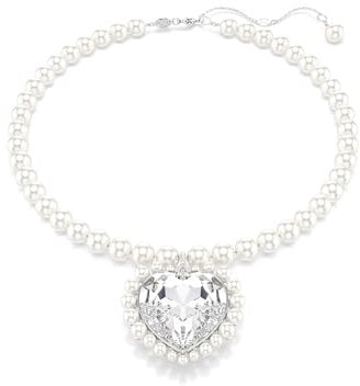 Swarovski Collier Ariana Grande x, Crystal Pearl, Taille cœur, Cœur, Blanc, Métal rhodié