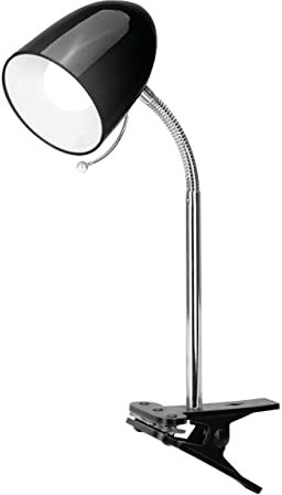 Schreibtischlampe Tischleuchte Leselampe Klemmleuchte Nachttischleuchte Retro aus Metall mit Schwanenhals, schwenkbar, mit Schnurschalter, Fassung E27 (mit Leuchtmittel, Klemmleuchte schwarz)