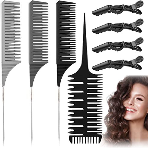 8 Pezzi Pettine Per Meches Set Comb Per Tinta Capelli Pettine Balayage Peine a Coda Professionale Antistatico Pettine Iro Comb Per Colorazione Evidenziazione Micro Intrecciatura Adatto Uomini Donne