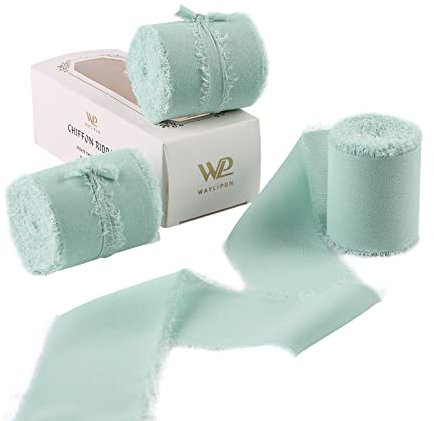 Waylipun 3 Rollen 5cm x 6.4M Geschenkband Schleifenband, Hochzeit Festival Bänder, Chiffonband Dekoband zum Verpacken von Geschenken, Blumensträuße, Hochzeitseinladung, DIY Handwerk - Hellgrün