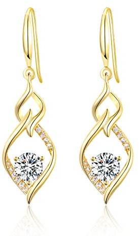 Orecchini pendenti da donna, in argento Sterling, ipoallergenico, con zirconia cubica, doppio intrecciato, lineare, marquise loops filo cz orecchini gioielli per ragazze, argento, oro, Argento