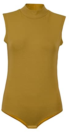 Evoni Damen Body ärmellos mit Halbkragen M Senf