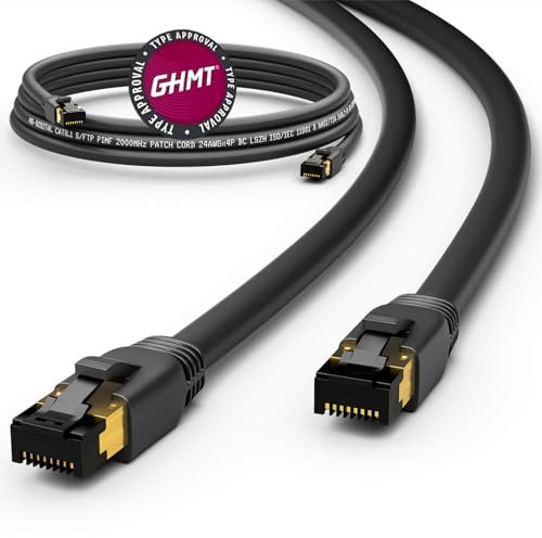 HB-DIGITAL 2m Câble RJ45 CAT 8 Cordon de brassage - Certifié GHMT - Cable Réseau Blindé AWG 24 S/FTP LSZH 40Gbps 2000MHz cuivre pur avec connecteurs dorés pour Switch PC TV Console de Jeux - Noir