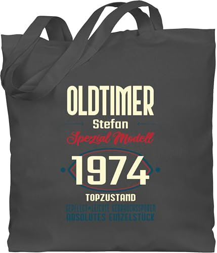 Baumwolltasche - 50. Geburtstag - Oldtimer Spezial Modell 1975 zum Fünfzigsten - Name aufdruck - dunkel - Unisize - Dunkelgrau - geburtstagsgeschenke tasche 50 fünfziger 1972 stoffbeutel jutesack