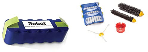 iRobot 4419696 - Batteria Lunga Durata Xlife, Parti Originali & 820262 Kit di Ricambi Roomba Serie 600, Parti Originali, Setole, Gomma, Laterale, 3 Filtri AeroVac Blu