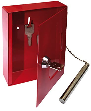 FELGNER Format Schlüsselbox NS 2 MIT Hammer| Schlüsselkasten Kassette zur sicheren Aufbewahrung für z.B. Büro Arbeitszimmer | mit Glasscheibe - einfache Wandmontage inkl. 2 Schlüssel – rot (RAL 3002)