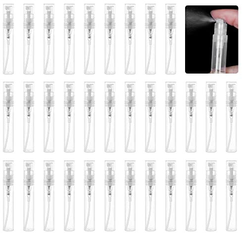 AFASOES 50 PZ Botella Plastico Spray 5ml Mini Botellas de Perfume Frascos Pulverizadores Perfume Botella Spray Pequeño Rellenable 5ml Pulverizador Plastico Botellitas Tarros Spray para Perfume Alcohol