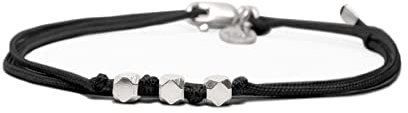 Nato Cuff - 925 Sterling Silber Doppelt gewickeltes Nylonarmband - handgefertigt in Frankreich - verstellbar - Herren und Damenschmuck (Schwarz)