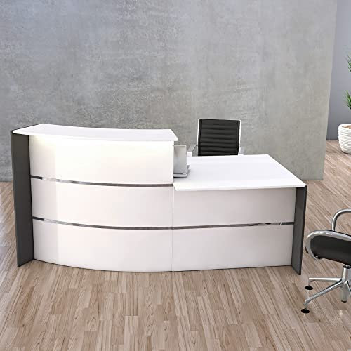 Schrank & Stuhl | Empfangstheke Surround mit Beratungsplatz, Stauraumeinheit ohne Tür - Verkaufstheke für den Empfangsbereich, 112 x 231 x 122,5 cm (HxBxT), Weiß/Anthrazit