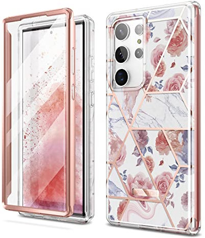 SURITCH Funda para Samsung Galaxy S23 Ultra, [Protector de Pantalla Integrado] [protección de Doble Capa] protección de Golpes Resistente Cubierta de teléfono para Samsung S23 Ultra mármol Rosa