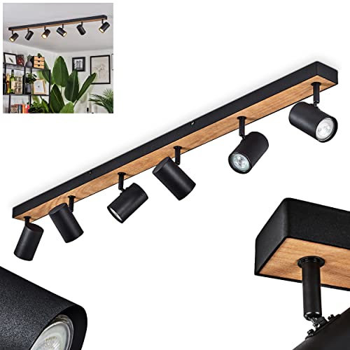 HOFSTEIN Deckenleuchte Javel, moderne Deckenlampe aus Metall/MDF in Schwarz/Braun/Holzoptik, moderne Leuchte mit verstellbaren Strahlern, 6-flammig, 6 x GU10, ohne Leuchtmittel