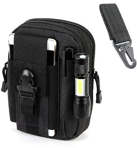Piscorush Tactical Waist Pouch MOLLE EDC Outdoor Man Waist Bag with Phone Belt Clip Holder Holster Carrying Pouch for Smartphone (Tactical Webbing Carabiner, Black)