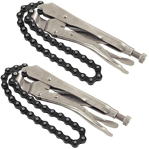 Glarks 2 morsetti a catena da 22,9 cm con catena da 50,8 cm, resistente, pinza di bloccaggio con ganascia in acciaio e grilletto a sgancio rapido, facile bloccaggio per qualsiasi oggetto di forma