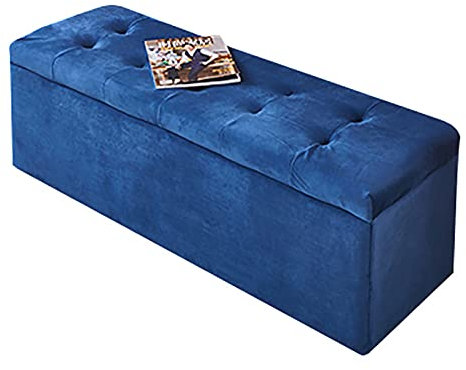 Velvet Storage Ottoman Bench,Luxurious Cozy Footrest Entryway Shoe Bench Chest For Livingroom,Modern End Of Bed Bench,Rectangular Storage Bench-Navy 80x40x40cm(31x16x16inch)