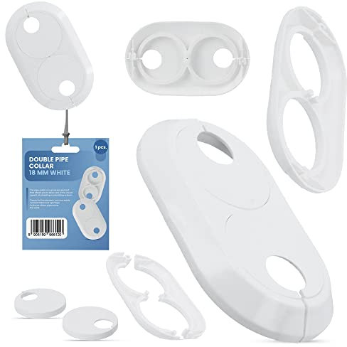 Rosace double - 18 mm - Couvercle de tuyau de radiateur - Manchon double - Blanc - Manchon de tuyau double - Accessoire pour systèmes de chauffage central