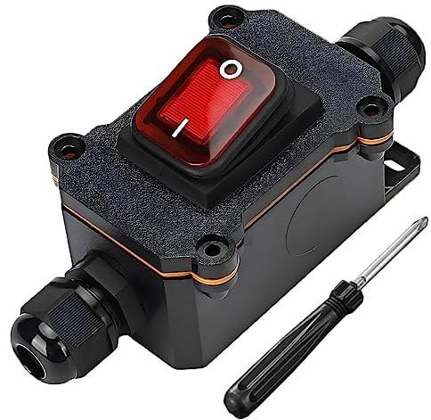 Maschinenschalter Switch Pushbutton mit Mini Schraubendreher Drucktaste Inline-Schalter AC220V 30A Maschine Drucktastenschalter, Wasserdichter Maschinen Schalter,Auf beiden Seiten Ein und Ausgang