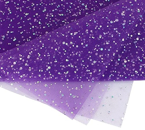 Tüll Stoff 150cm x 3m mit Glitzer Punkten - FARBAUSWAHL in 15/150cm - Feintüll farbecht & waschbar - Dekostoff für Hochzeit - Tüllstoff zum Dekorieren Basteln von Tütü Kostümen - Lila 465