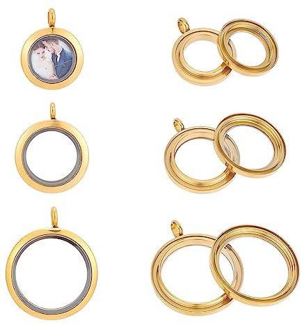 UNICRAFTALE 3pcs 3 Taille Breloques Mémoire Médaillon Breloques Cadre Photo en Verre Médaillons Flottants Ronds Breloques Doré Acier Inoxydable Bouquet Breloques pour Photo Cadeaux Commémoratifs